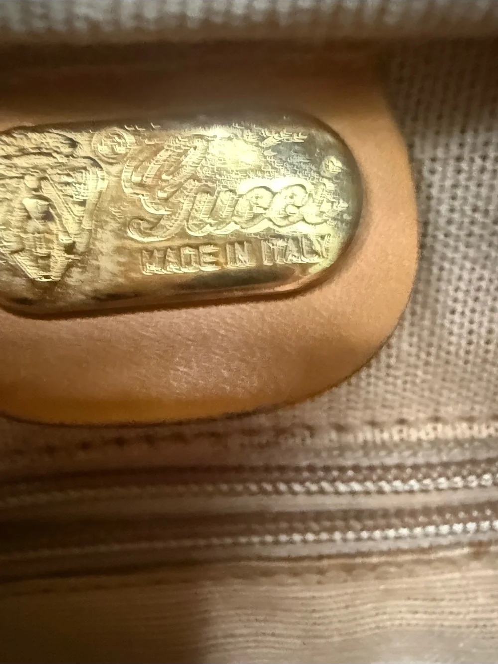 Gucci Monogram Travel Bag with Sherry Line and Tan Leather
